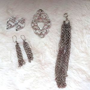 Vintage Emmons Jewelry Set Brooch, Earrings & Tassels